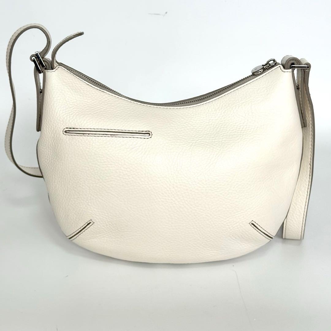 超激安 美品 ハーフムーン Hロゴ シボ革 ショルダーバッグ HIROFU バッグ