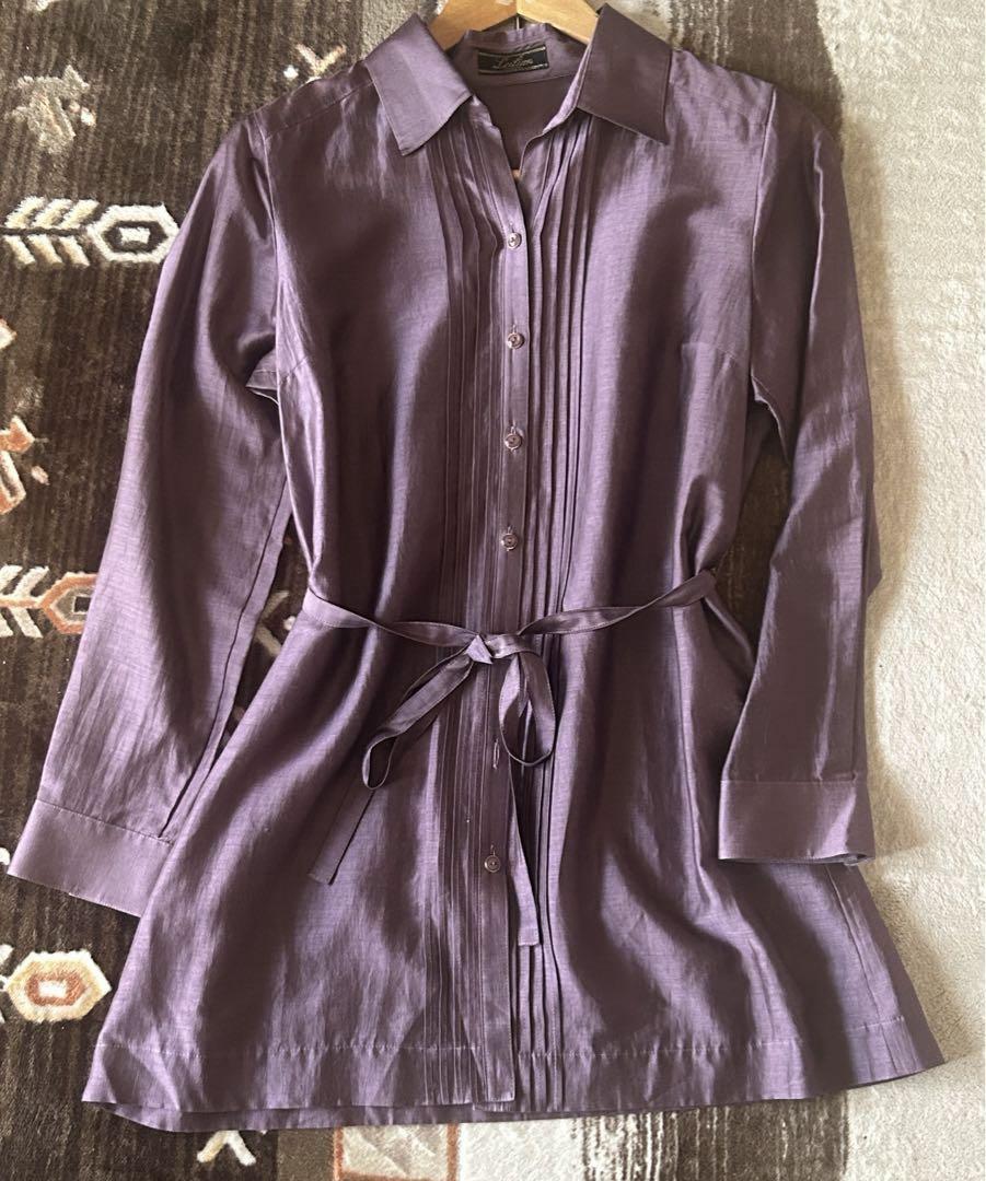 ⭐︎美品　パープル長袖シャツ ウエスト紐リボン付き
