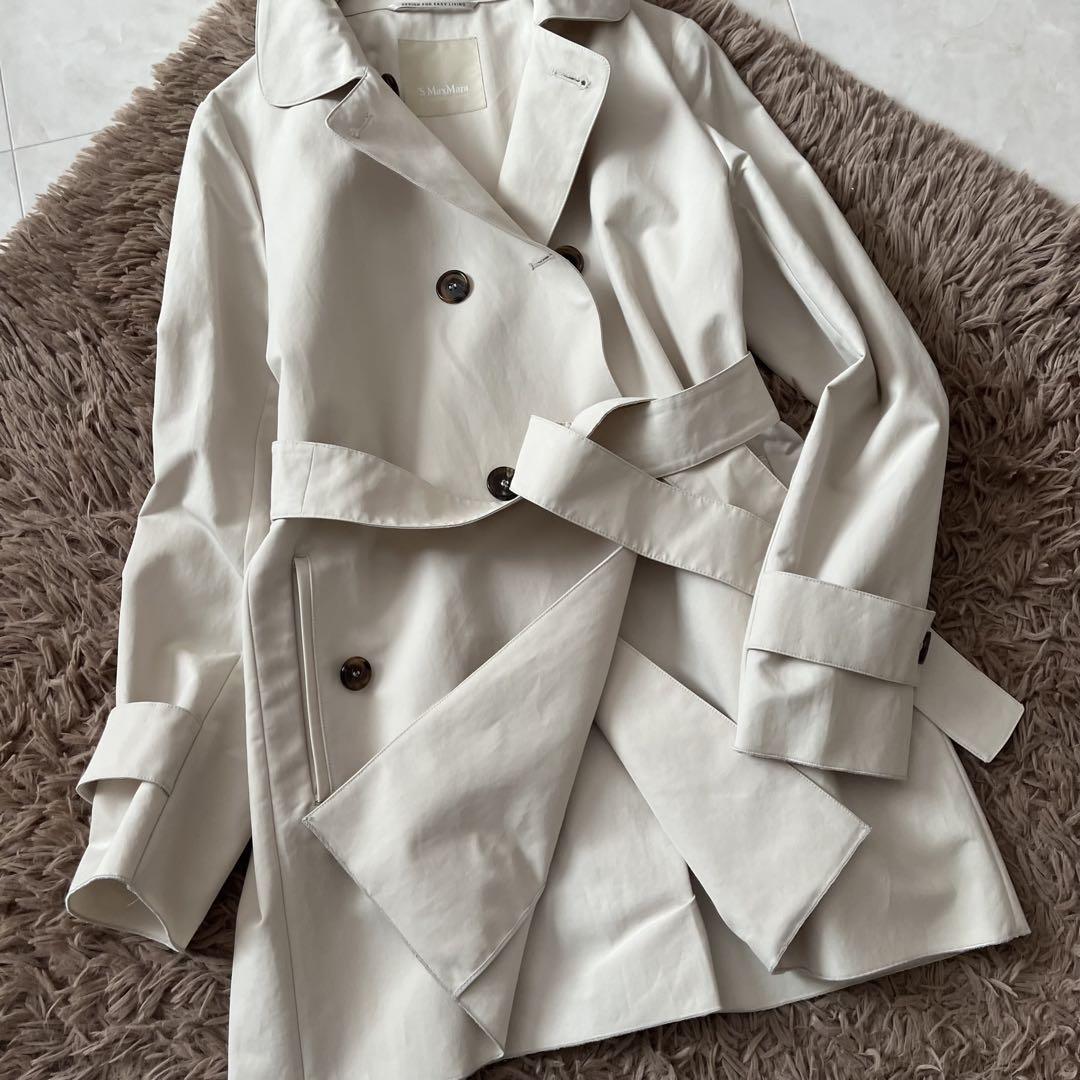 S Max Mara トレンチコート　ベルト付　コットン　アイボリー　38M相当