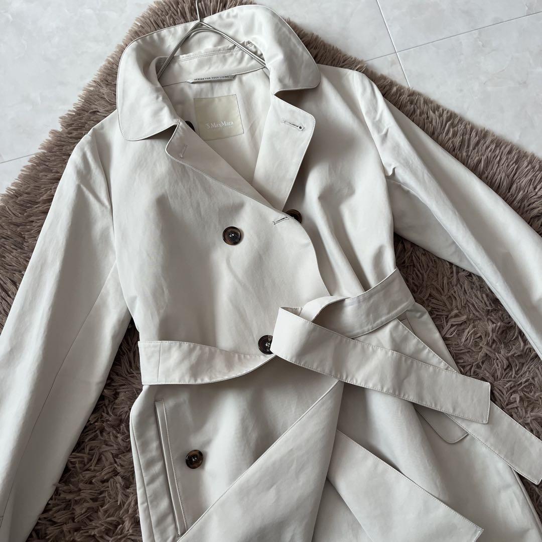 S Max Mara トレンチコート　ベルト付　コットン　アイボリー　38M相当