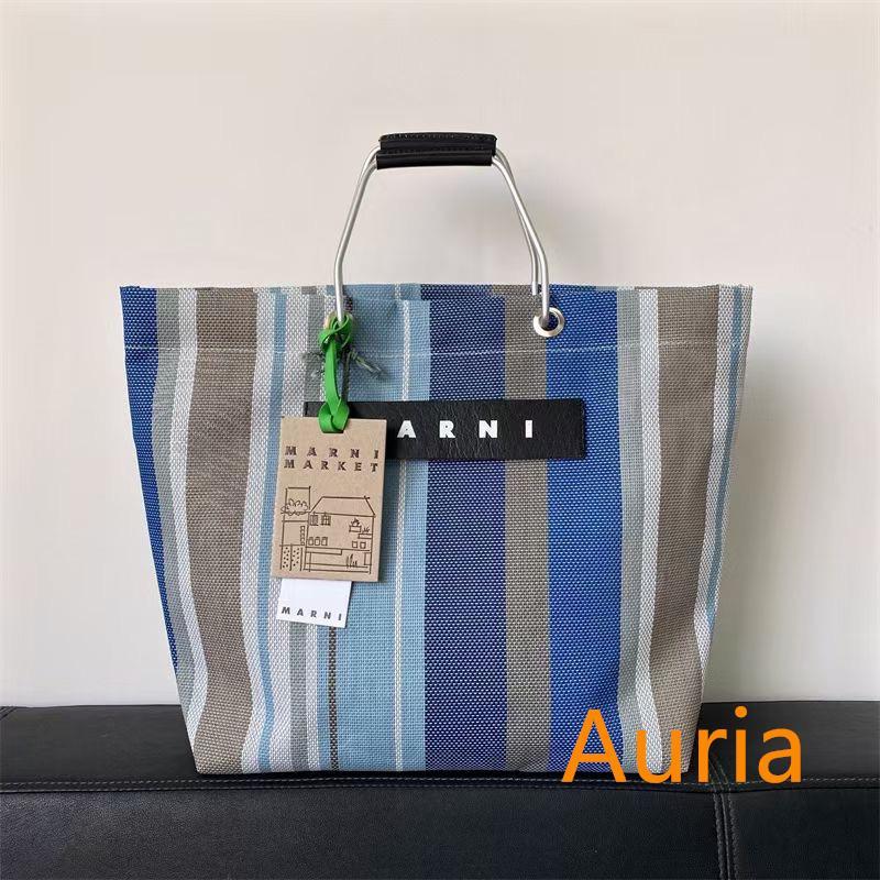 MARNI マルニ　トート　トートバッグ　ナイトブルー　ストライプバッグ MARNI マルニフラワーカフェ トートバッグ ストライプ メッシュ