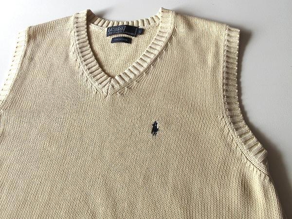 ayumi様　ラルフローレン ロゴ刺繍 Vネック コットンニットベスト L