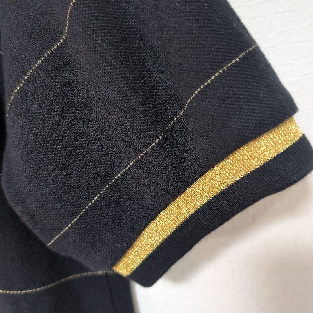 FRED PERRY  金黒 ブラック ゴールド 刺繍ロゴ　S　ポロシャツ フレッドペリー ビッグロゴ ポロシャツ 刺繍 切り替え L 黒