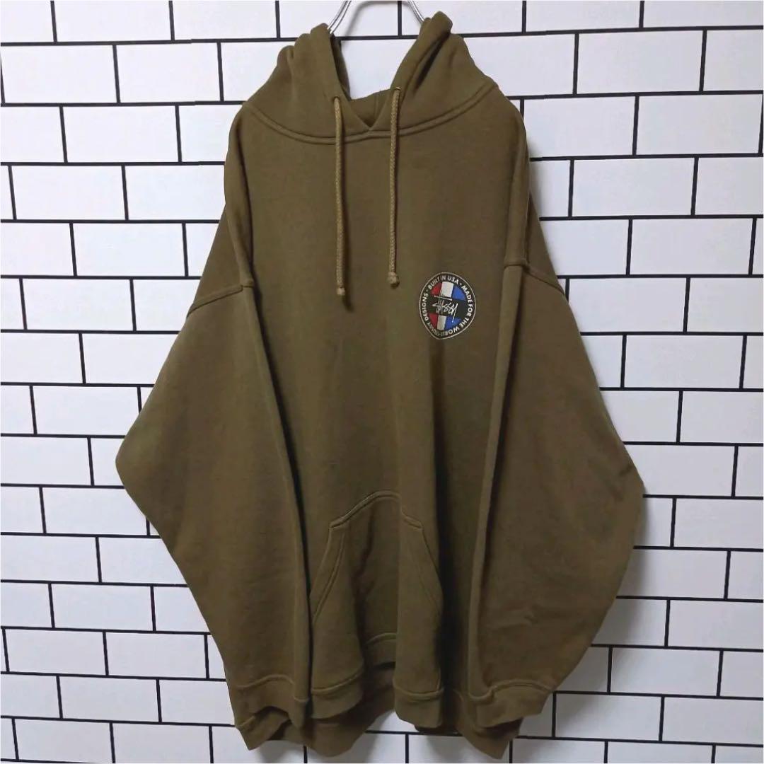 2022正規品 STUSSY デカロゴ バックプリント USA製 0xt3u-m80430079306 90s プルオーバーパーカー 新作入荷格安
