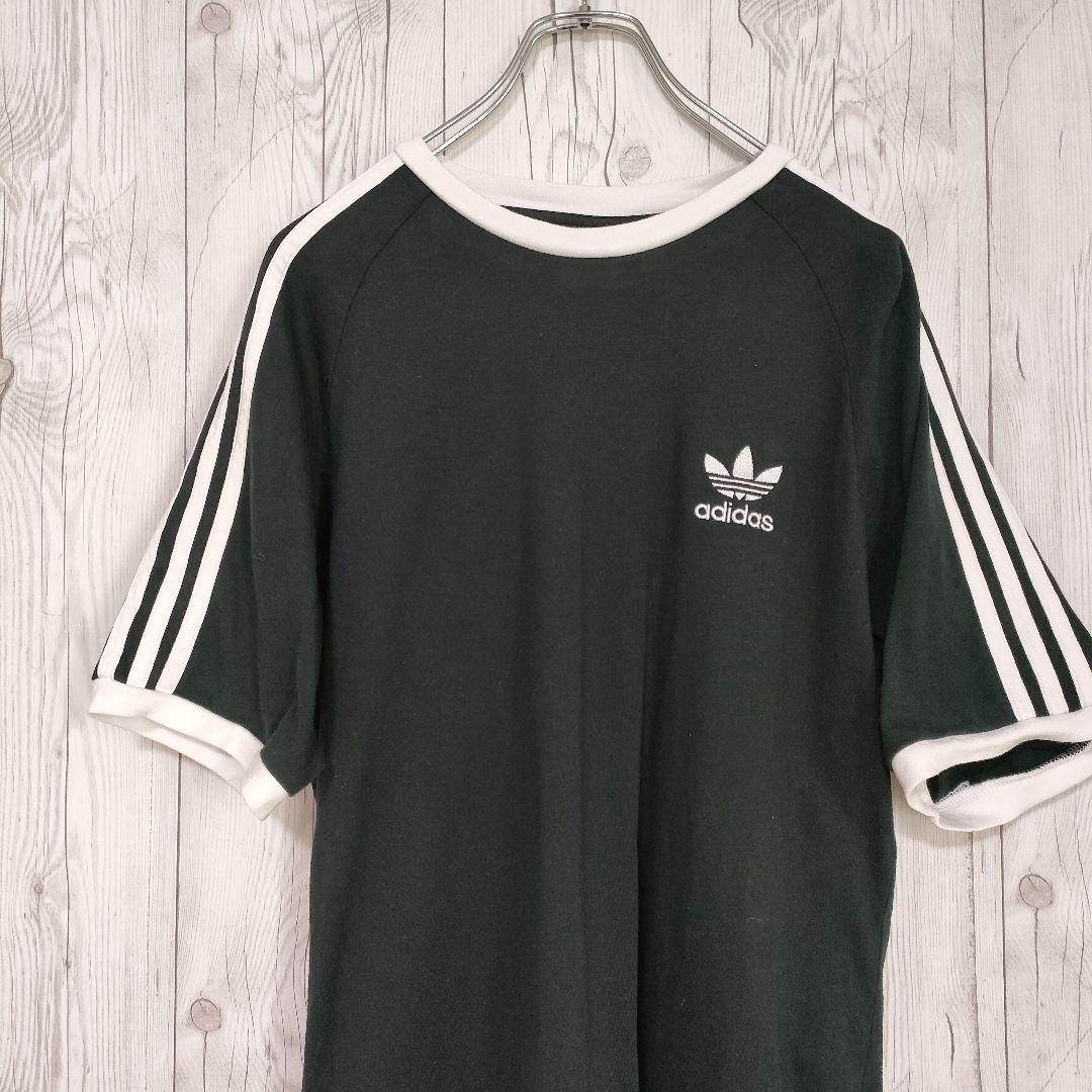 adidas アディダスオリジナルス Tシャツ リンガーT 刺繍 XL 黒 美品