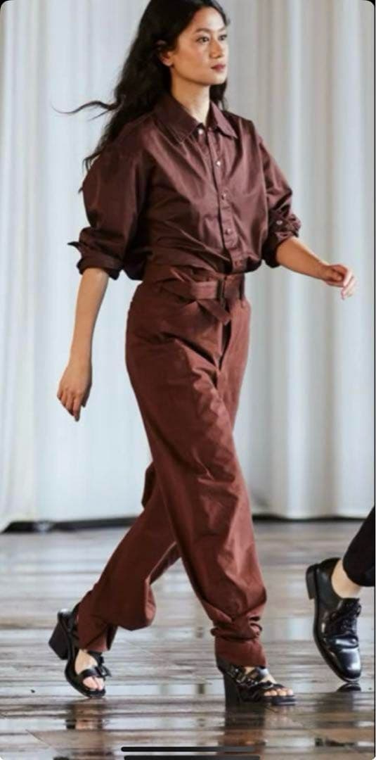 LEMAIRE ブラウン ワイドレッグ スラックス ベルト付き