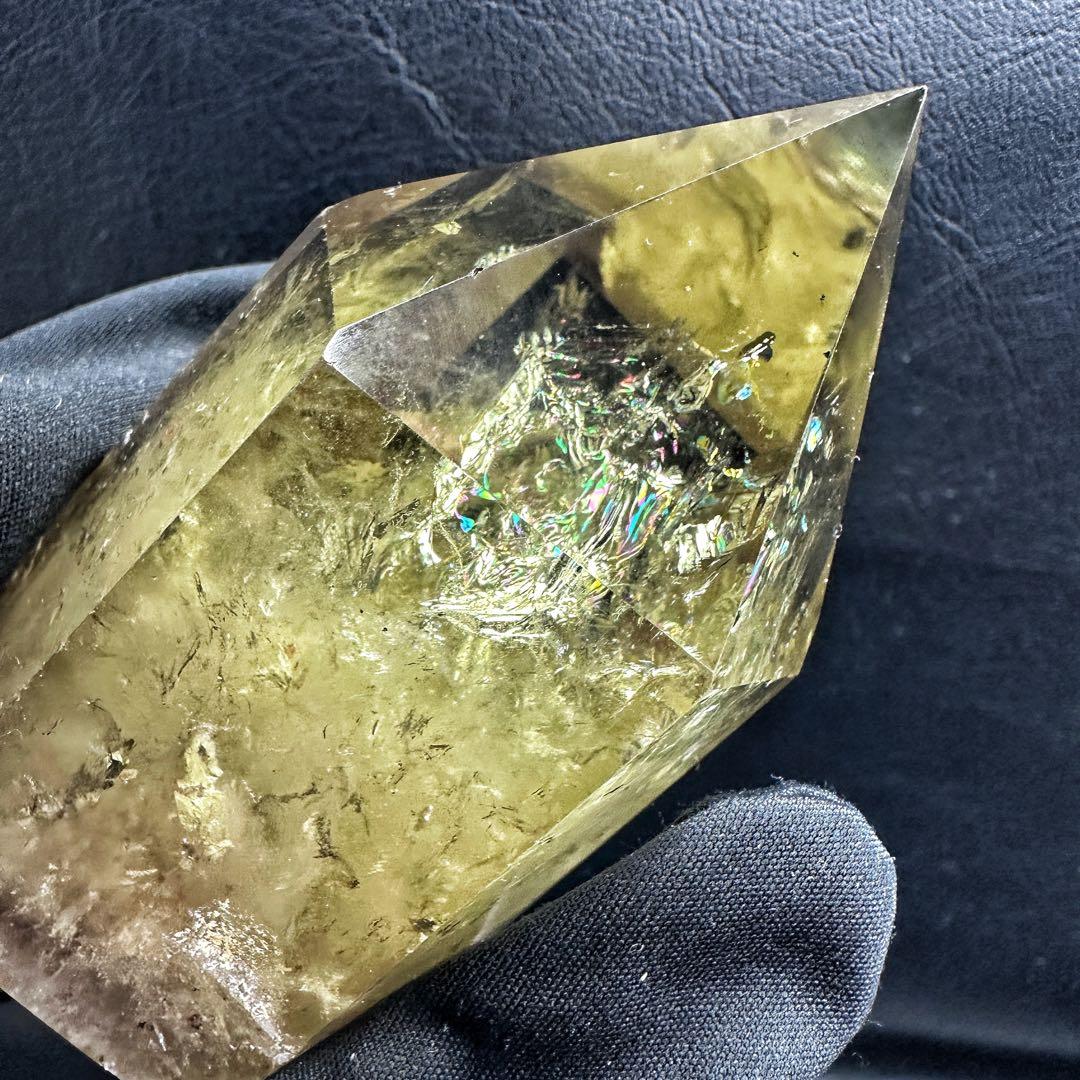 レインボー煙水晶スモーキーシトリン六角柱ファントムA1157