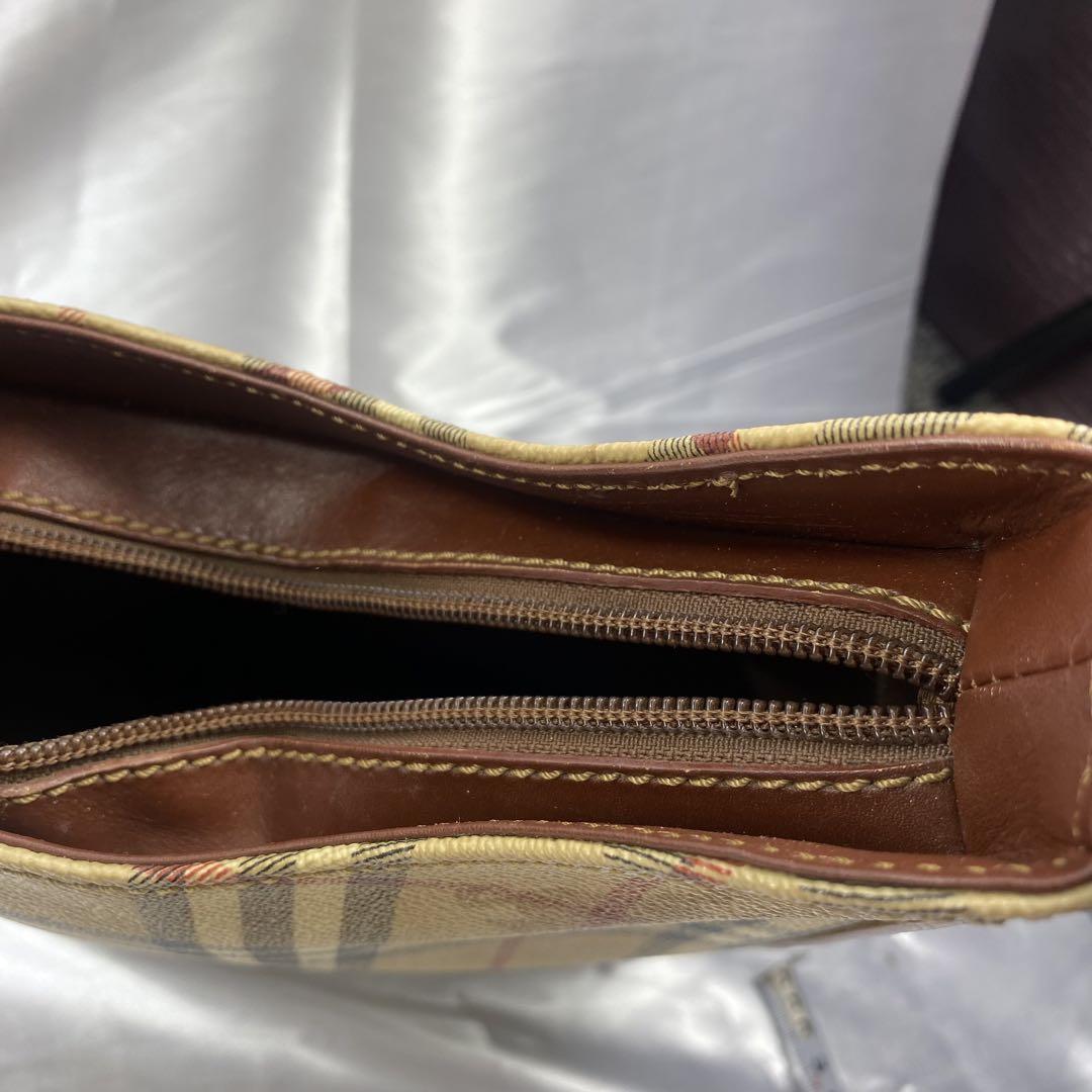 美品　Burberry チェック柄レザーショルダーバッグ