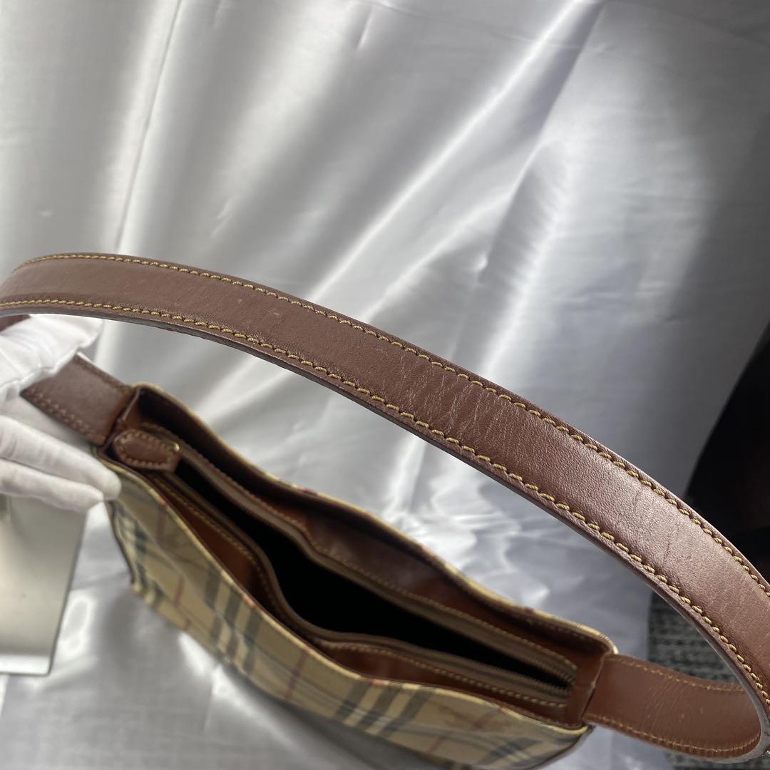 美品　Burberry チェック柄レザーショルダーバッグ