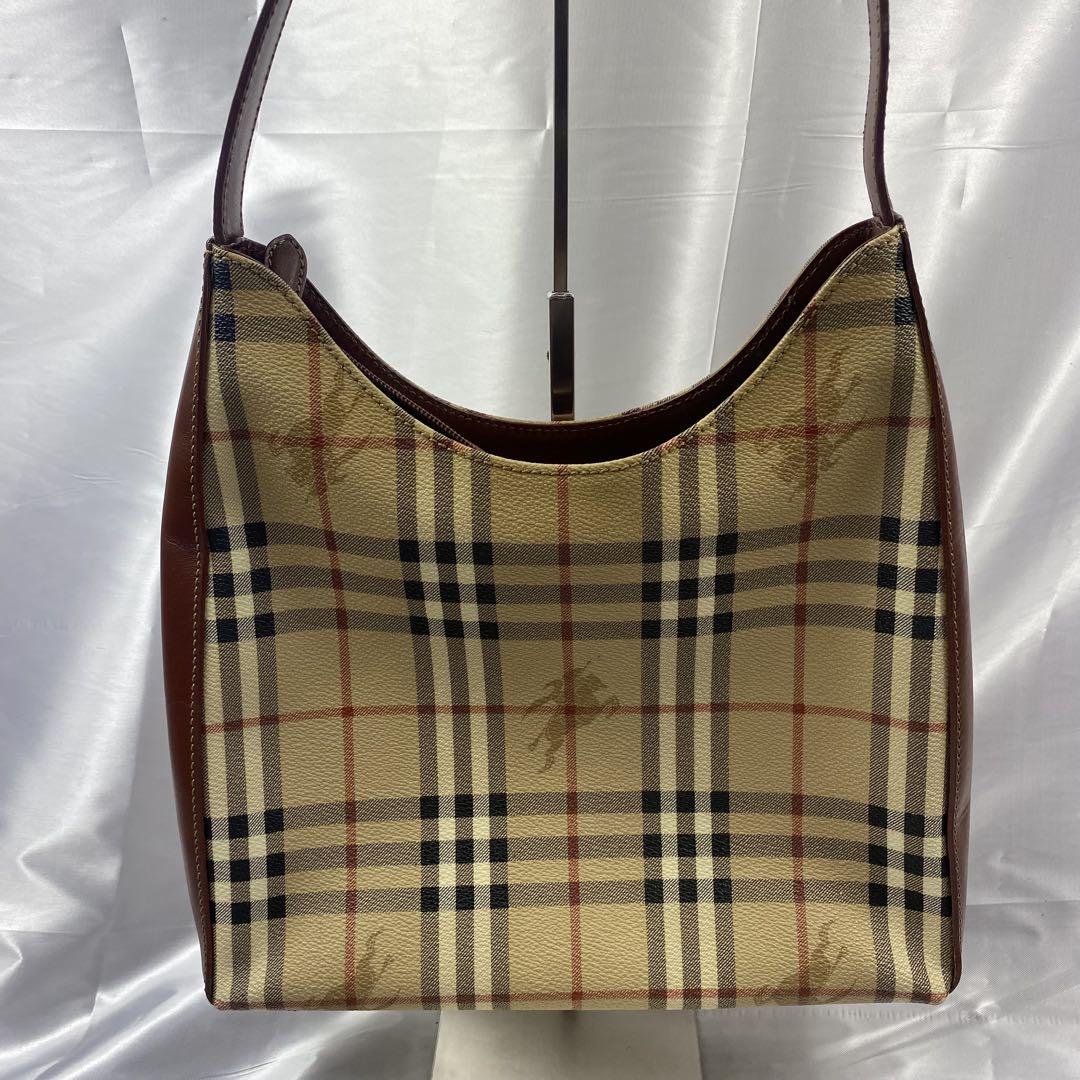 美品　Burberry チェック柄レザーショルダーバッグ