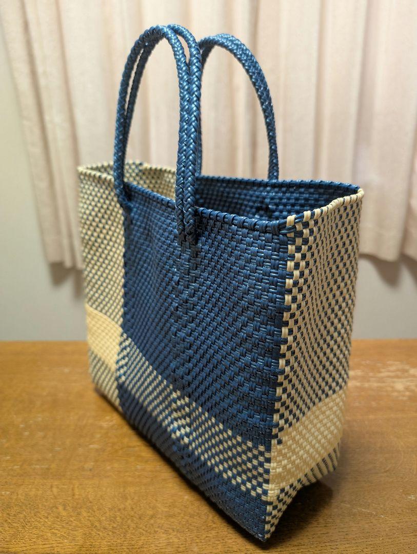 レトラ　メルカドバッグ　クロスライン　メタリックブルー/クリーム (S)
