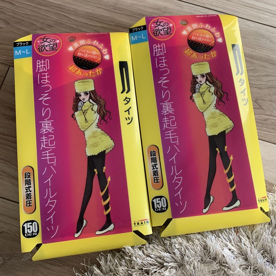 裏起毛パイルタイツ M~L ブラック 2個セット