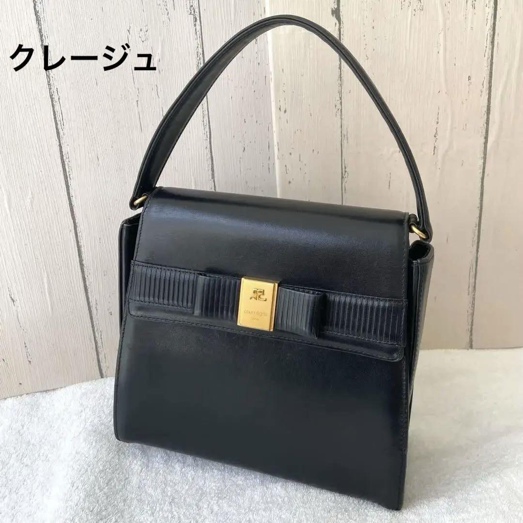 クレージュ フォーマル リボン　レザー ブラック　金ロゴ