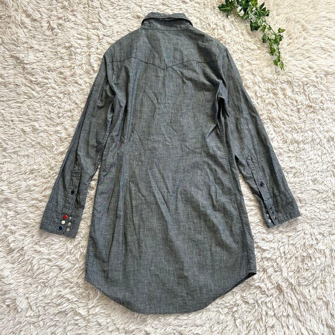 45R ダンガリーデニム　二重織　シャツ　ワンピース　スナップボタン　刺繍