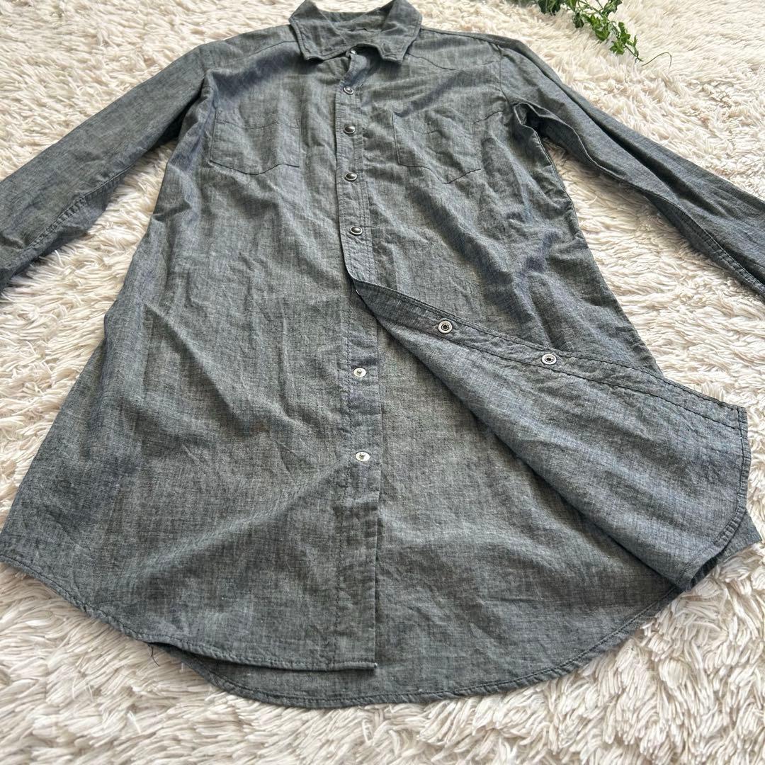 45R ダンガリーデニム　二重織　シャツ　ワンピース　スナップボタン　刺繍