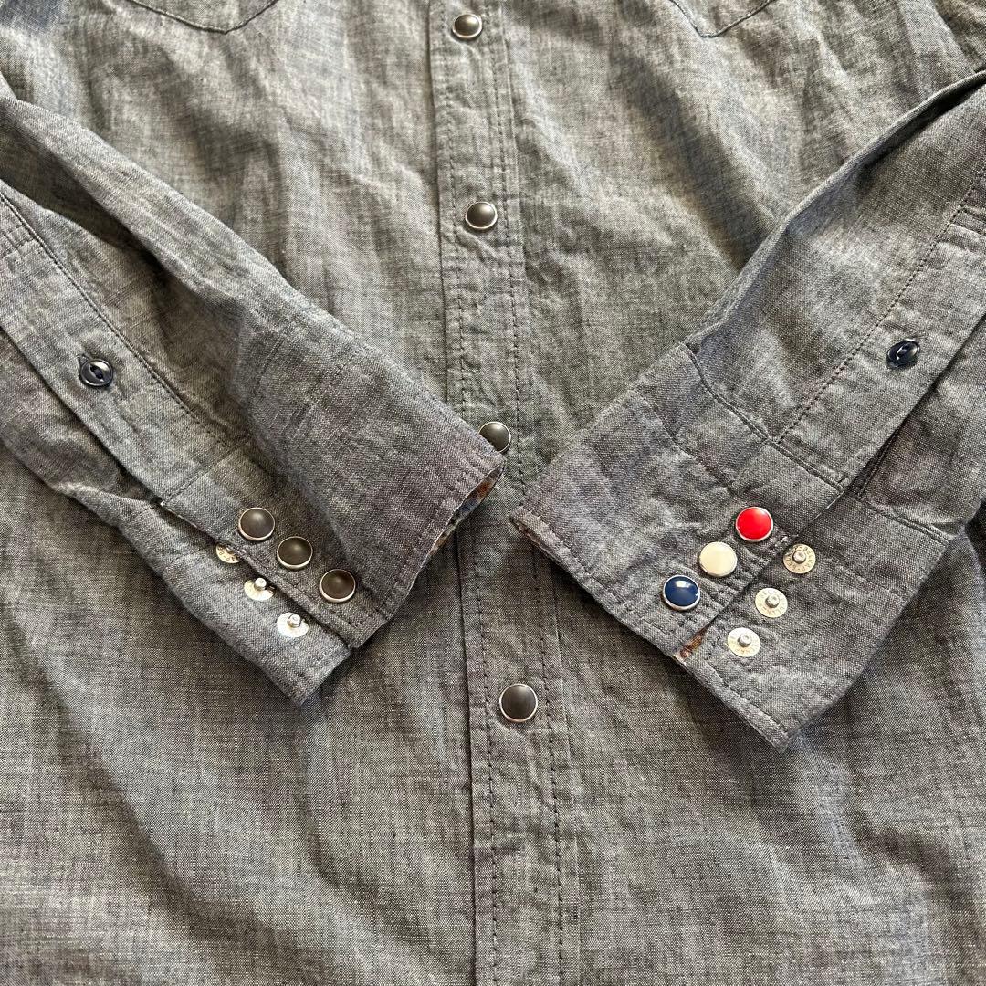 45R ダンガリーデニム　二重織　シャツ　ワンピース　スナップボタン　刺繍