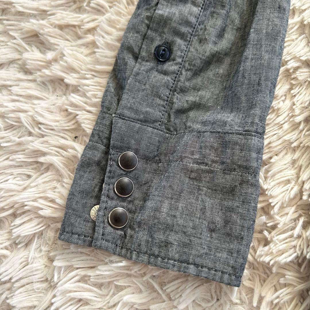 45R ダンガリーデニム　二重織　シャツ　ワンピース　スナップボタン　刺繍