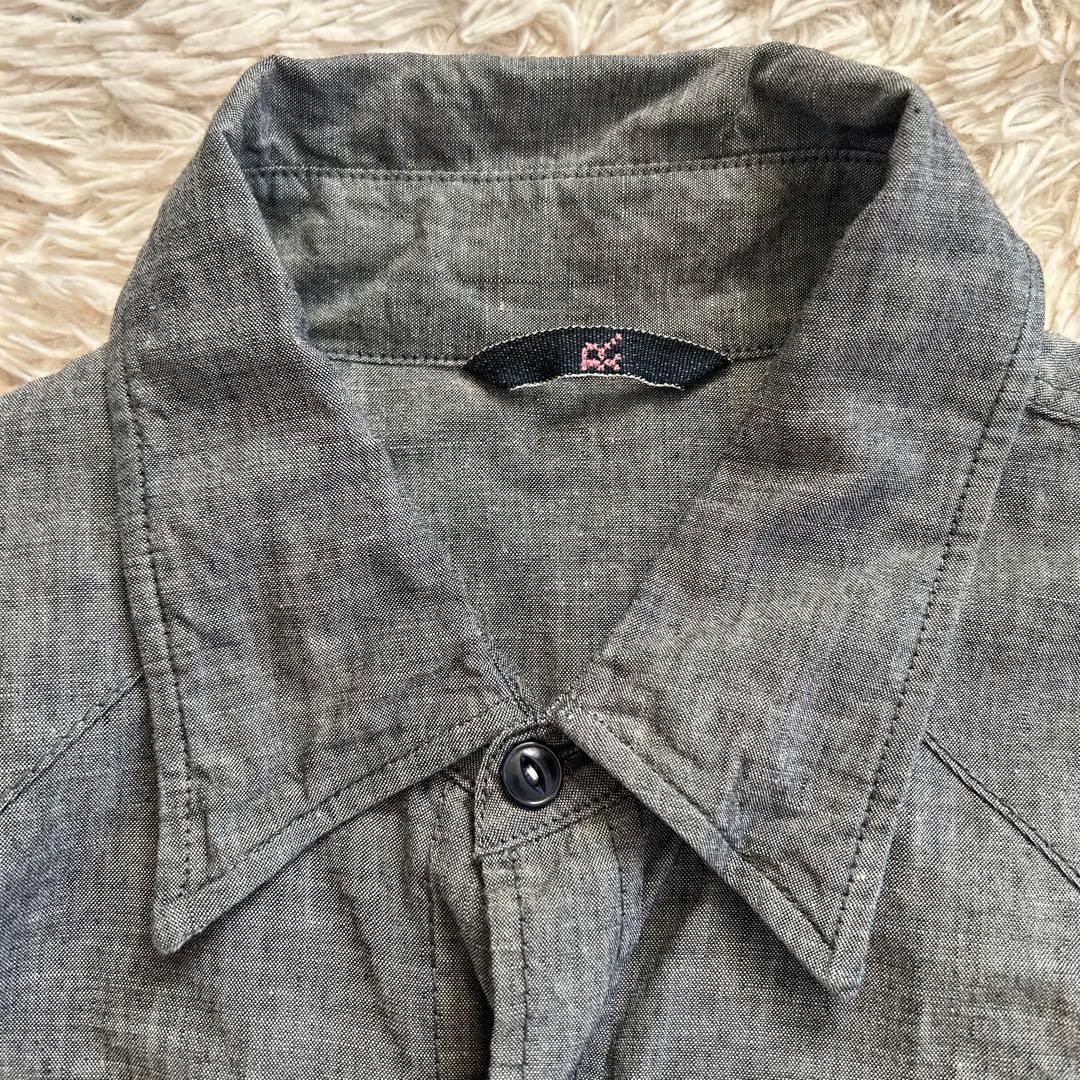 45R ダンガリーデニム　二重織　シャツ　ワンピース　スナップボタン　刺繍