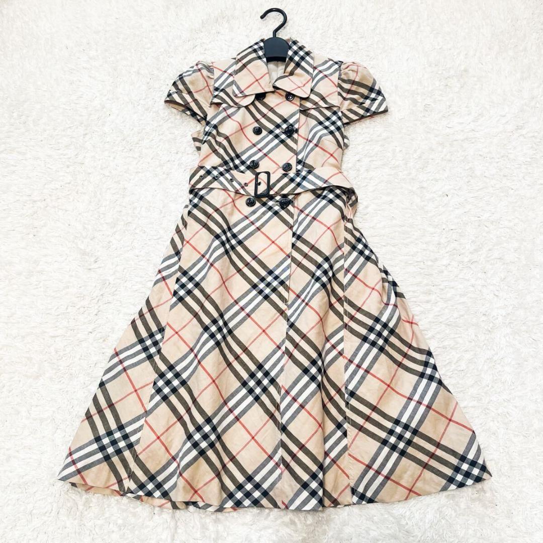 バーバリーブルーレーベル トレンチ型ワンピース ノバチェック パフスリーブ 36S BURBERRY BLUE LABEL