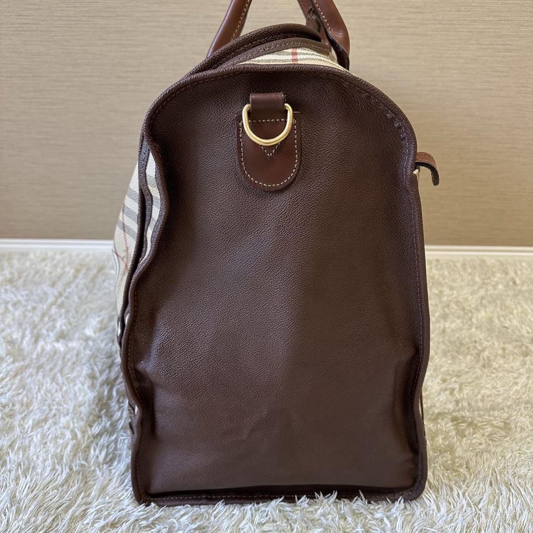 BURBERRY ボストンバッグ ノバチェック 2段型 PVC レザー ブラウン