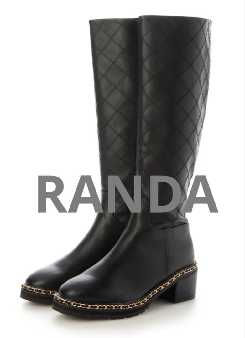 新品未使用　RANDA 晴雨兼用 キルティング チェーン ブラック ロングブーツ