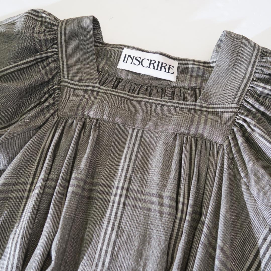 INSCRIRE グレンプレインドバルーンスリーブドレス ワンピース