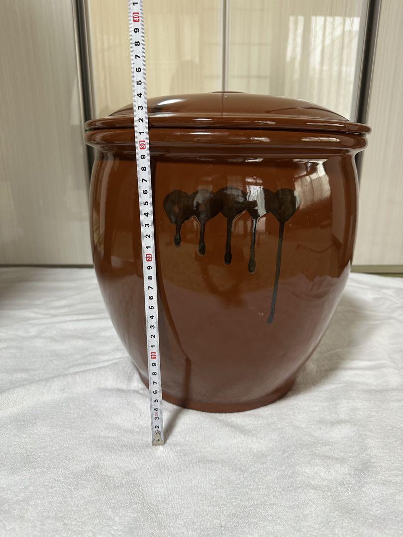 美品＊久松窯10号大型丸型蓋付き丸壺かめ漬け物容器味噌作り茶色ブラウン常滑焼＊