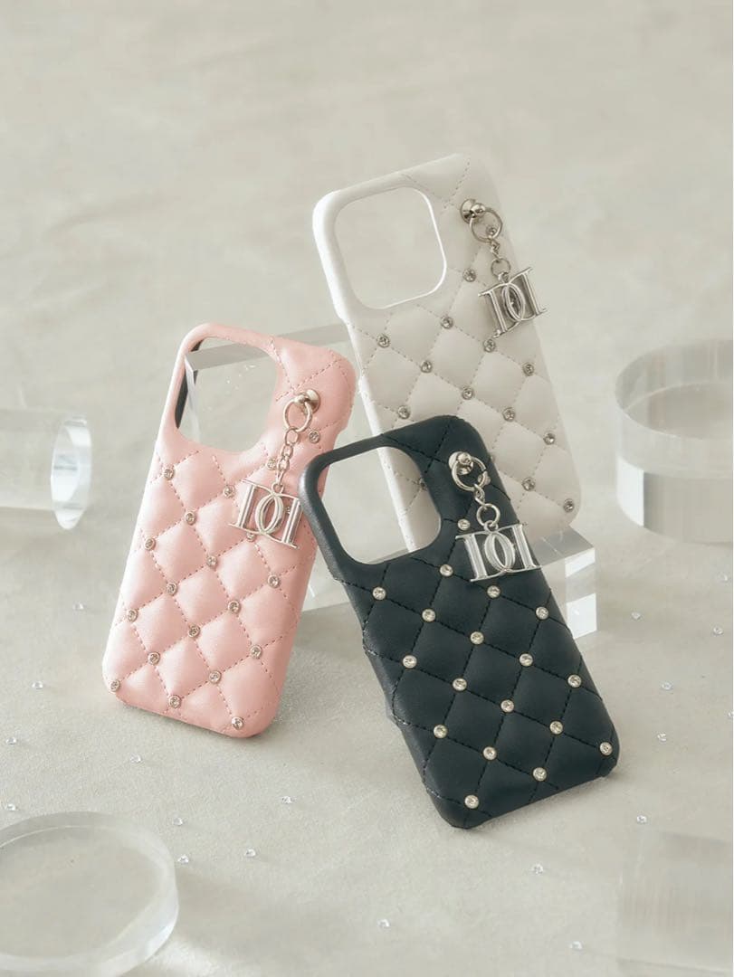 キルティングビジューDDチャームiPhoneケース