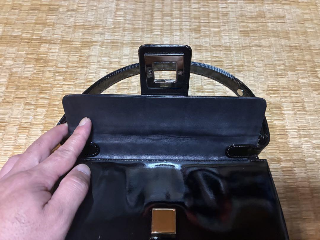 【美品】La Moda ハセガワ HASEGAWA 黒 ハンドバッグ ミラー付 美品】La Moda ハセガワ HASEGAWA 黒 ハンドバッグ ミラー付
