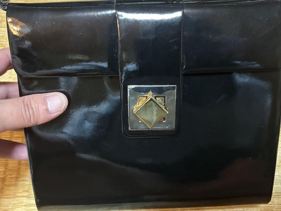 【美品】La Moda ハセガワ HASEGAWA 黒 ハンドバッグ ミラー付 美品】La Moda ハセガワ HASEGAWA 黒 ハンドバッグ ミラー付