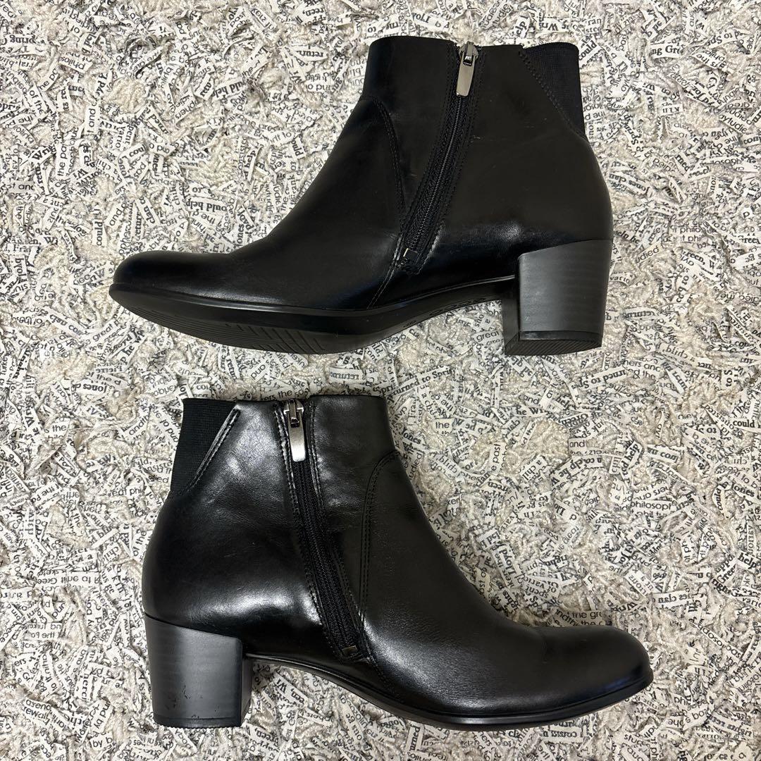 【美品】エコー レザー ショートブーツ サイドジップ　バックゴア 37
