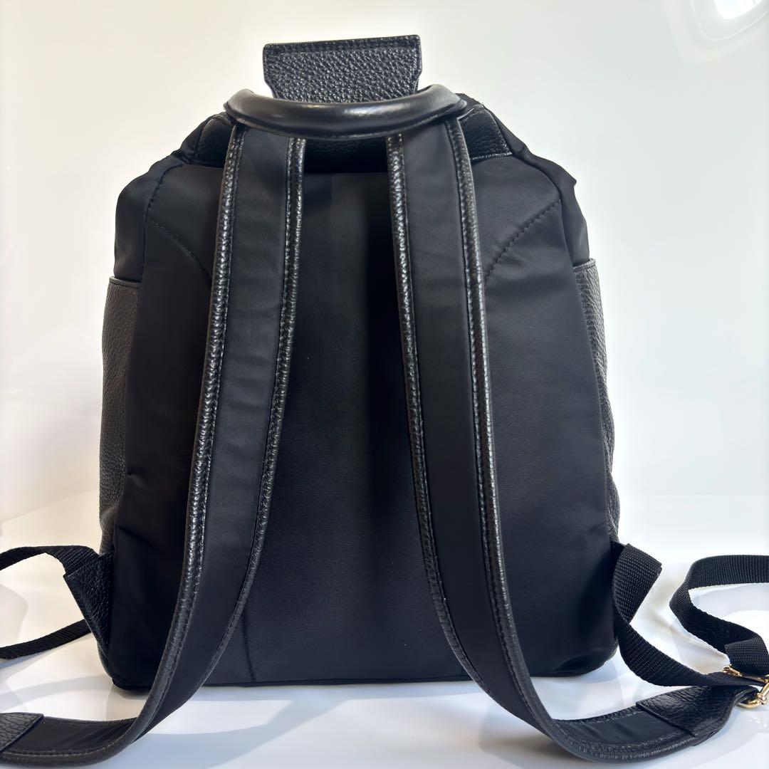 【超美品】アタオ　オールデイ　リュック　バックパック　レザー　ナイロン　巾着　黒 極美品 ATAO アタオ オールデイ リュック ブラック レザー A4