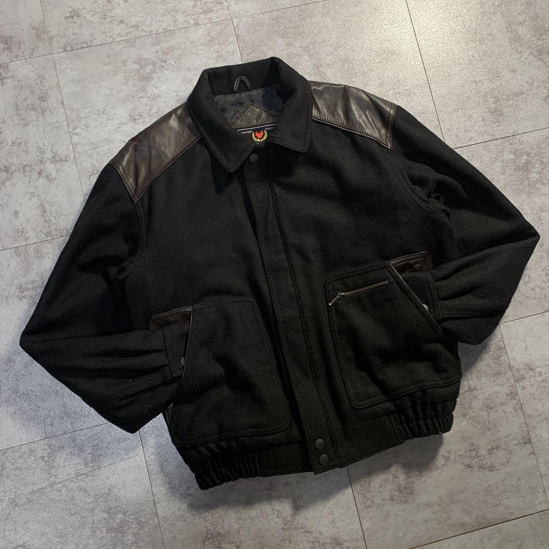 ジャケット・アウター 80s leather switching wool bomber jacket