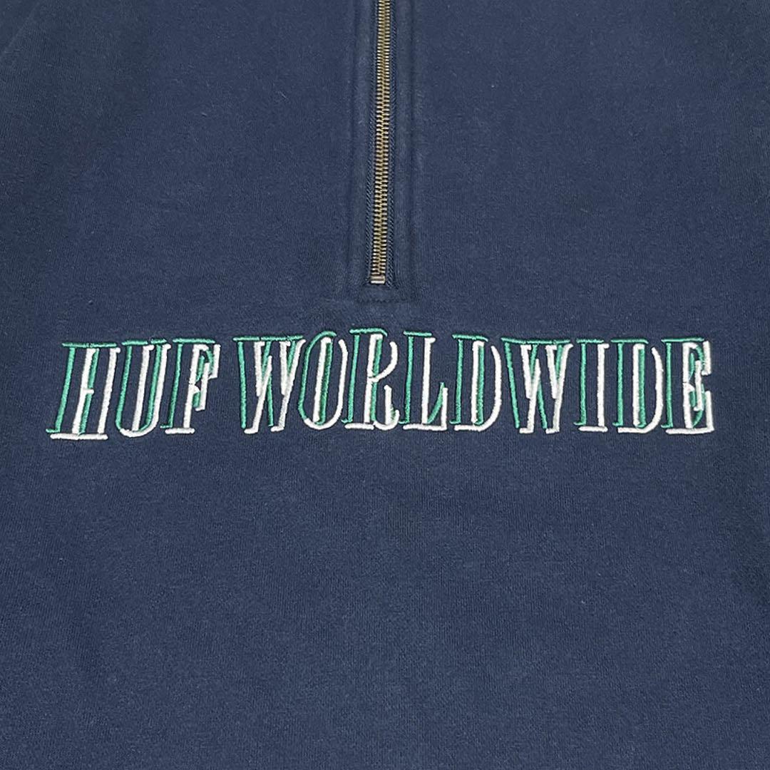 HUF ハフ ハーフジップスウェット 刺繍ロゴ ネイビー XL