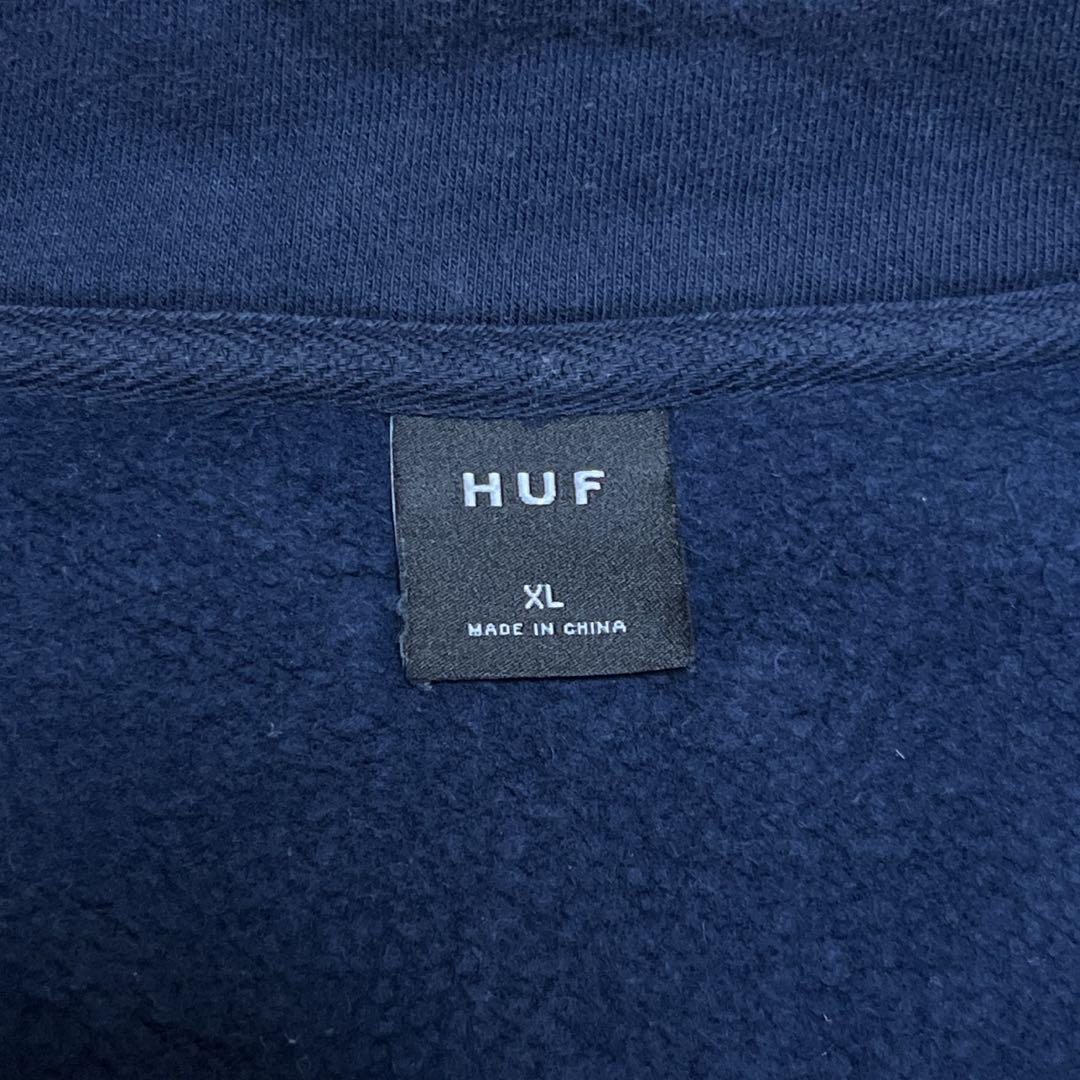 HUF ハフ ハーフジップスウェット 刺繍ロゴ ネイビー XL