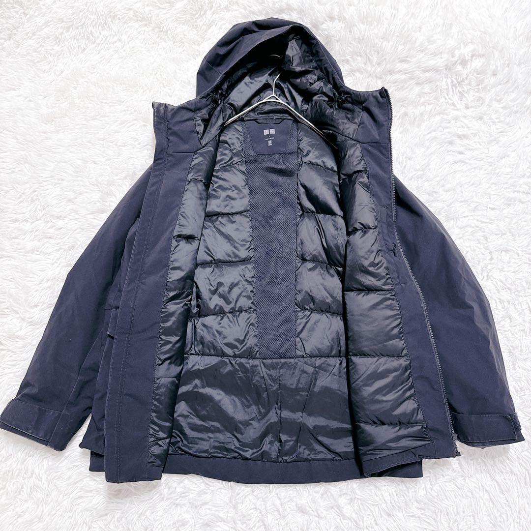 UNIQLO』 ユニクロ (L) ハイブリッドダウンパーカー ジップアップ 紺