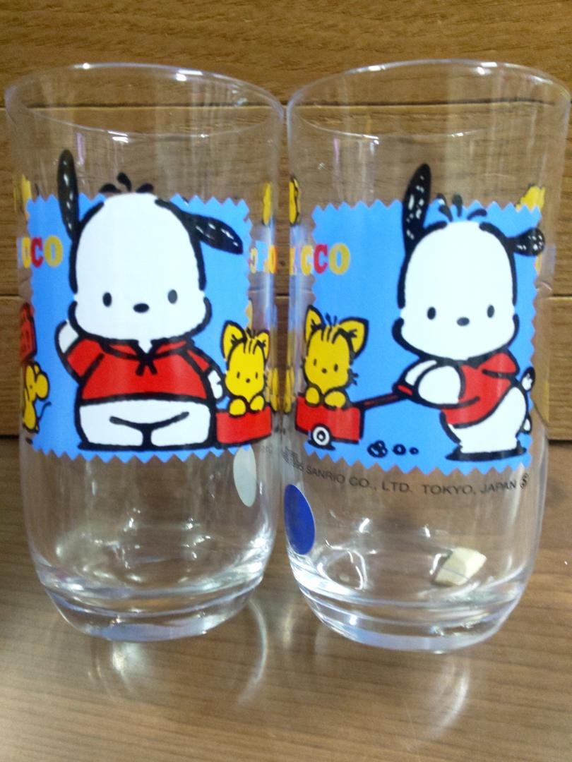 未使用 1995年 旧サンリオロゴ ポチャッコ グラス ペアセット 猫のサミュ