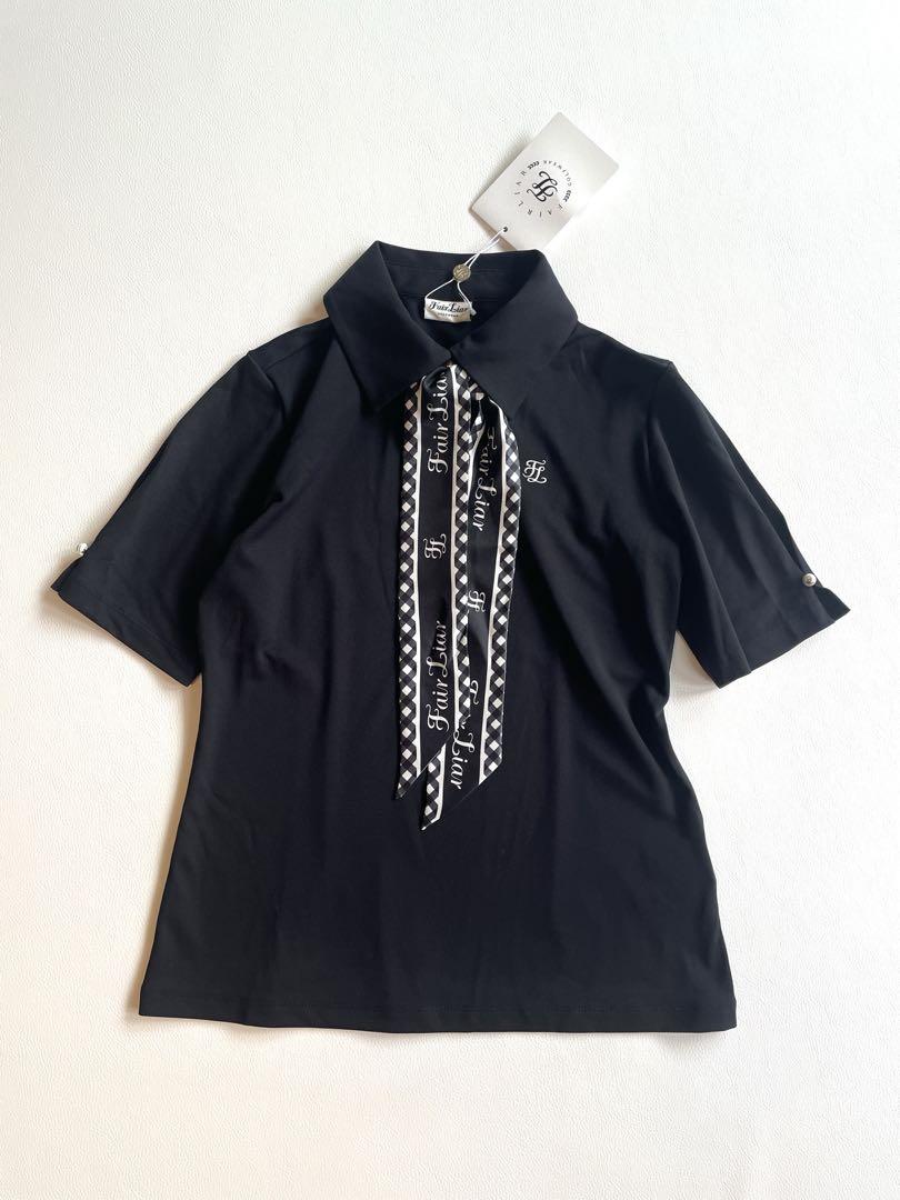 タグ付☆FAIR LIAR シルクリボンタイ　半袖 ポロシャツ ロゴ刺繍 パール タグ付☆FAIR LIAR シルクリボンタイ 半袖 ポロシャツ ロゴ刺繍