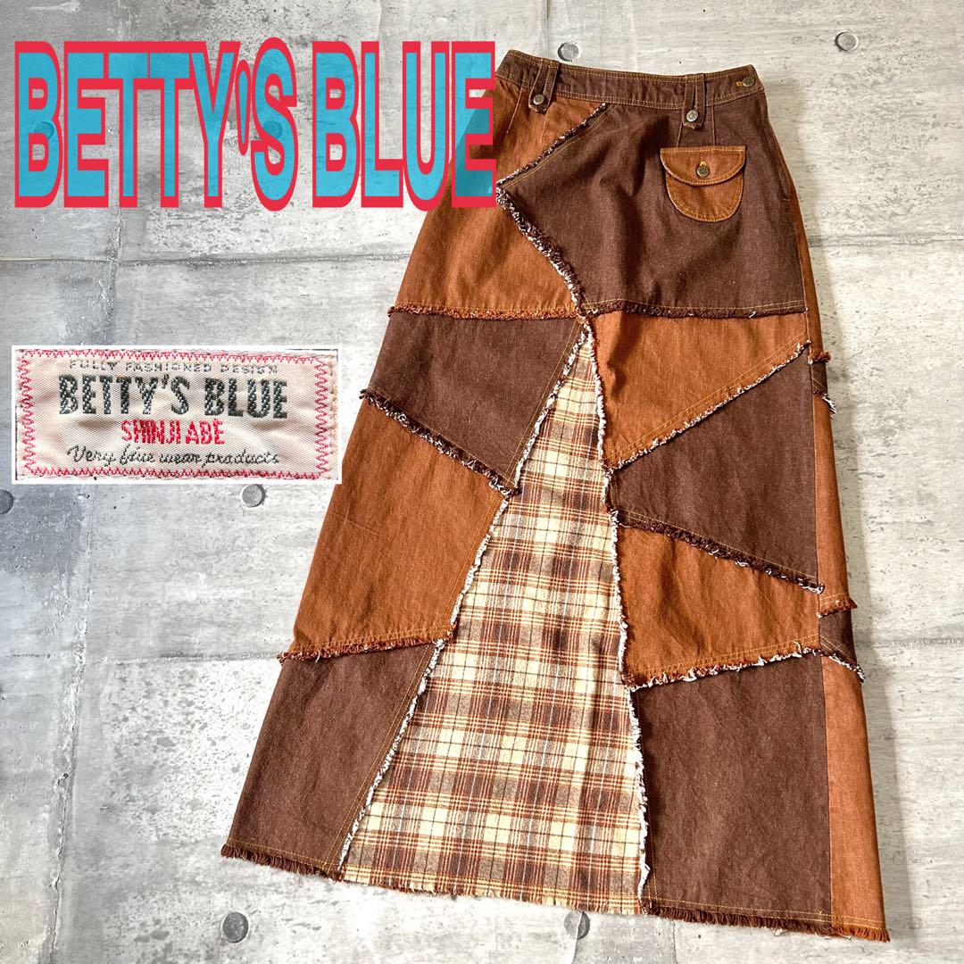 BETTY‘S BLUE 麻 パッチワーク ロゴ ロング スカート 美品 M BETTY'S BLUEベティーズブルー】パッチワーク ロングスカート 9