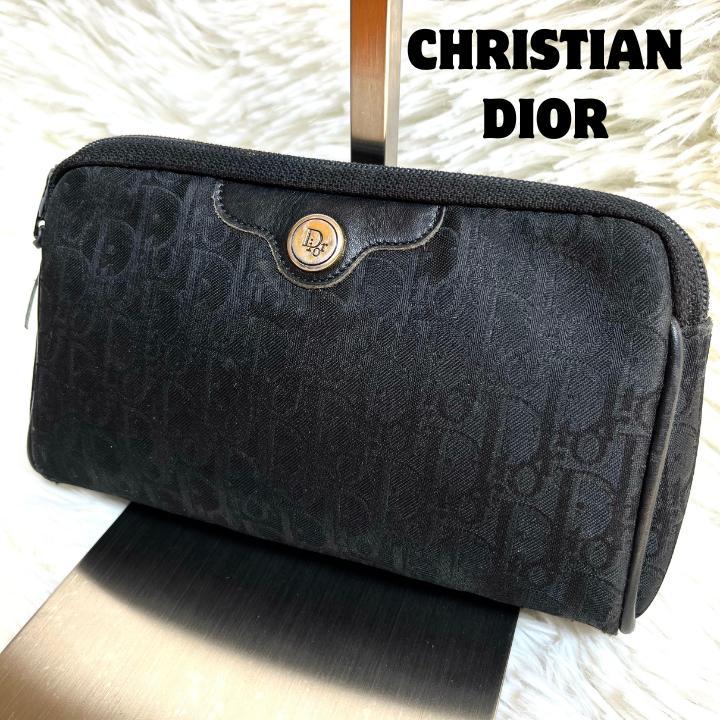 Dior ディオール ポーチ トロッター 総柄 キャンバス ロゴプレート 黒
