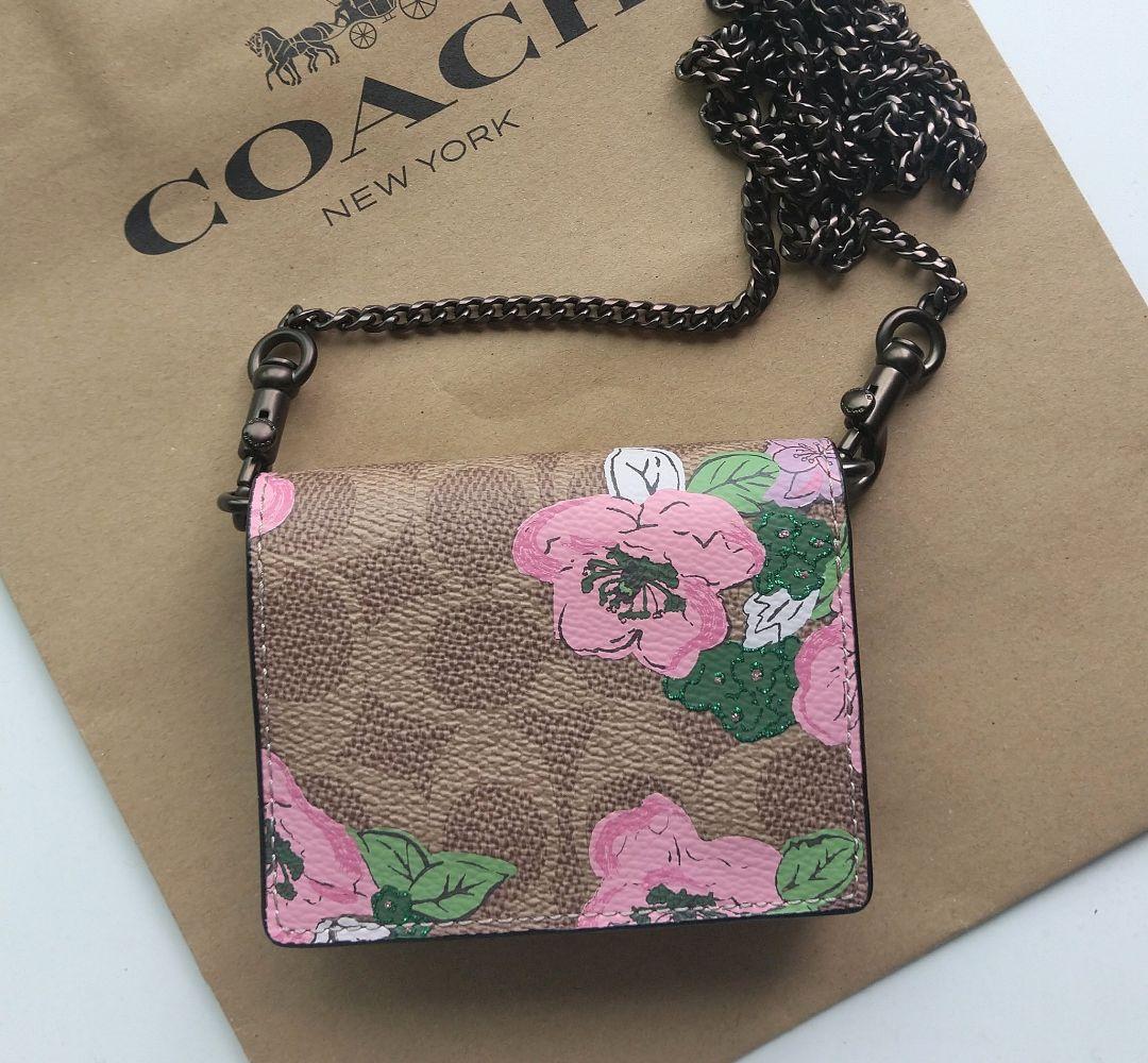 大人の上質 COACH コーチ ポシェット ショルダーバッグ 財布 花柄