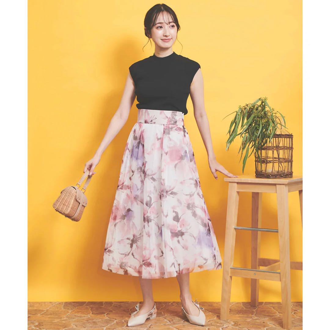 タグ付き　noela ノエラ　スカート　ロングスカート　メッシュ　花柄　花