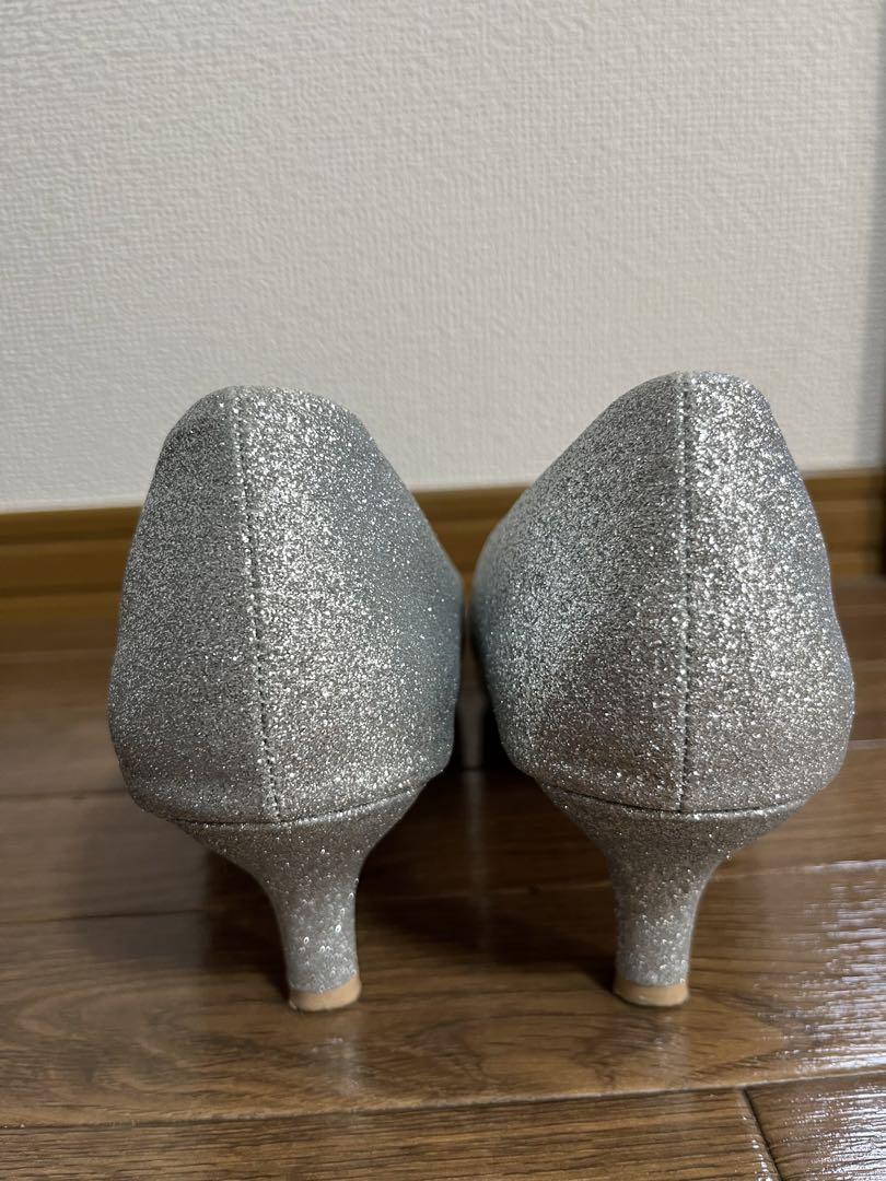 シルバー グリッター ポインテッドトゥ ヒール24.5〜25cm