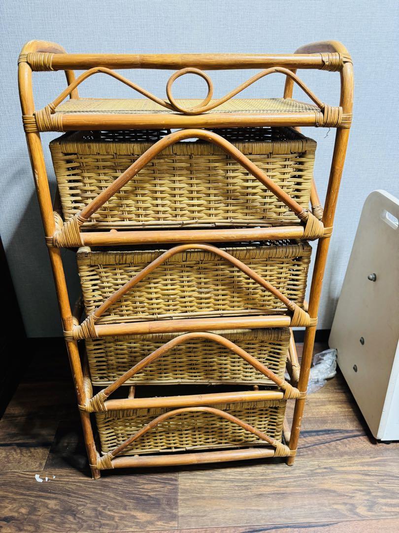 全国配送無料‼️★民藝家具　籐製　整理タンス　収納引き出し　和風ラック　チェスト wood-itsuki_869-018