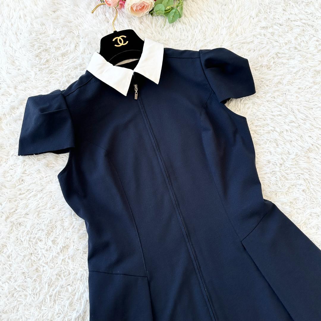 FOXEY NEW YORK ネイビー 半袖 白襟ワンピース