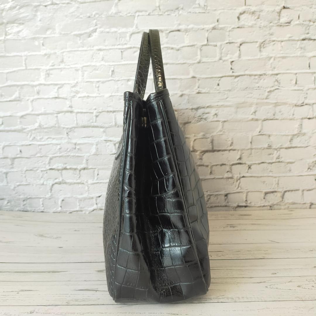 美品 LONGCHAMP ロンシャン ハンドバッグ ロゾ クロコ型押し レザー