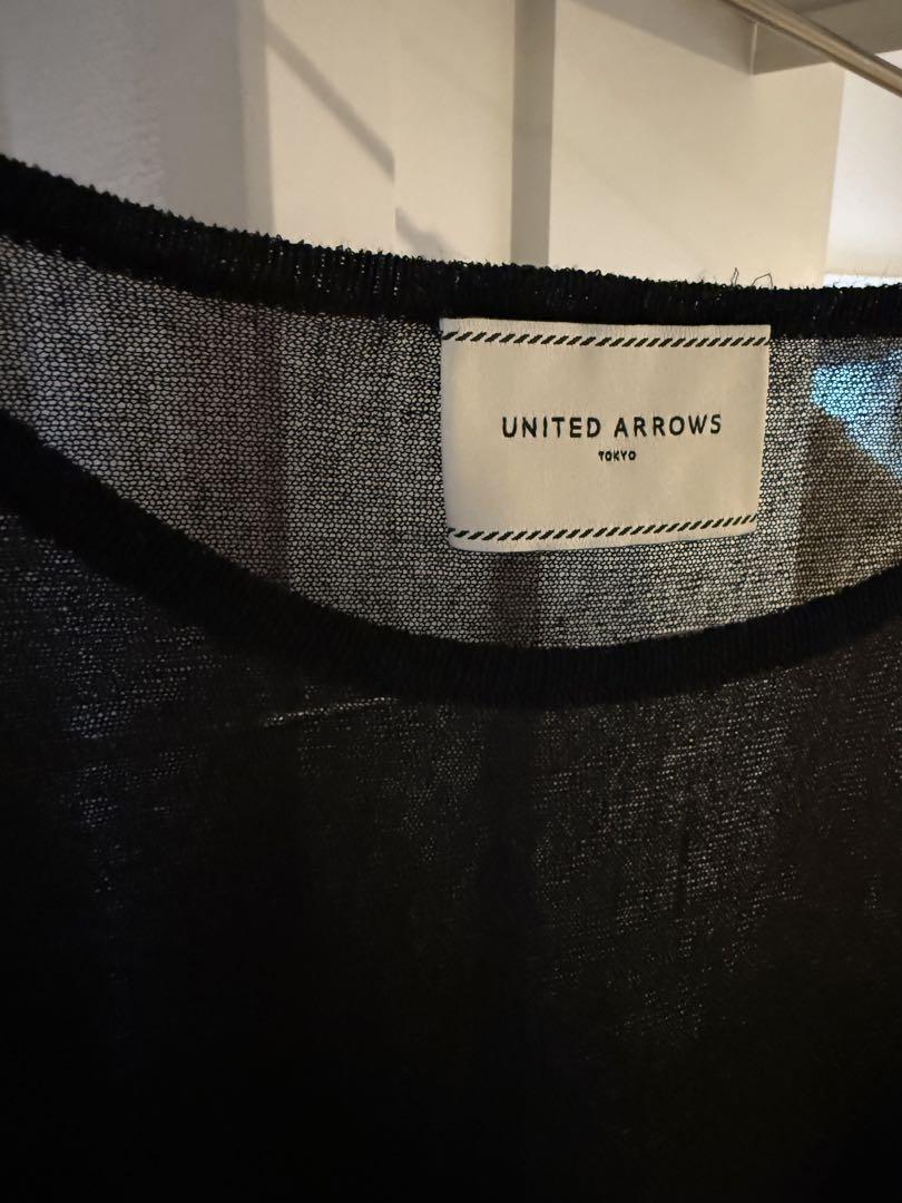 UNITED ARROWS シアー ティアード パフスリーブニット　ブラック