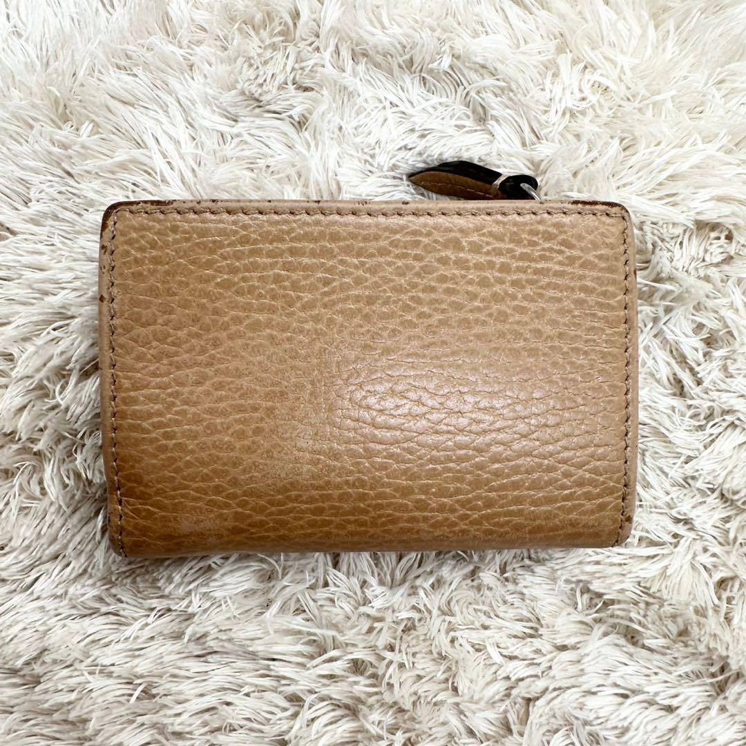 【美品】グッチ 三つ折財布 ブラウン マーモント レザー レディース