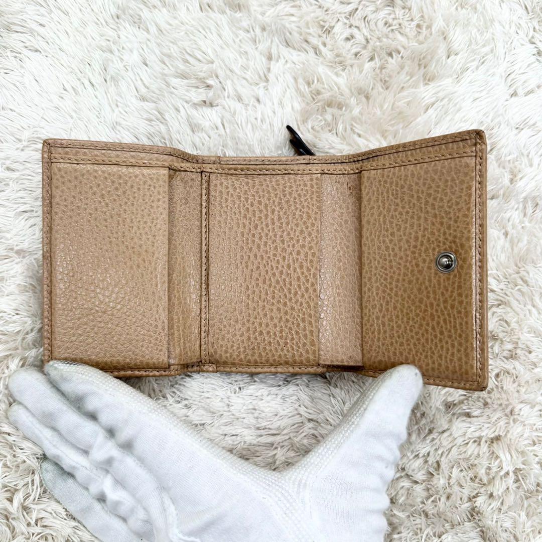 【美品】グッチ 三つ折財布 ブラウン マーモント レザー レディース