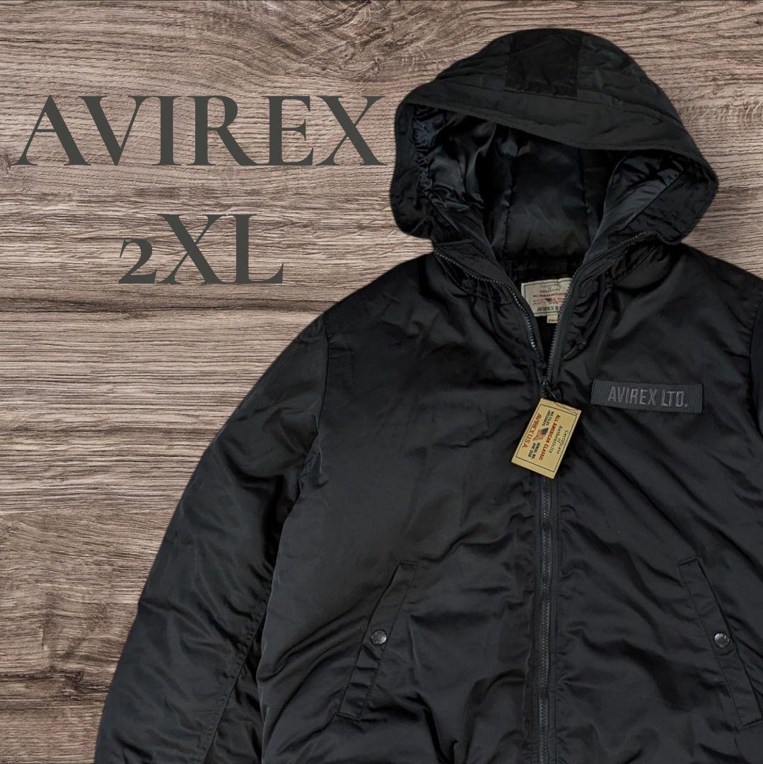 アヴィレックス AVIREX パデッドフーデッドジャケット ミリタリー 黒2XL(3L)・AVIREX